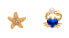 Beautiful asymmetric earrings Starfish and crab 23169G pearly, blue, white, gold - фото #1