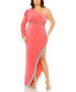 ფოტო #4 პროდუქტის Women's Plus Size Long Sleeve One Shoulder Fringe Embellished Gown