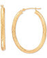 ფოტო #1 პროდუქტის Etched Tube Oval Hoop Earrings in 14k Gold, 1-3/8"