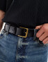 ASOS DESIGN smart leather belt with gold buckle in black