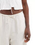 Pieces linen touch drawstring waist wide leg trousers in cream