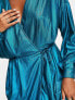 Фото #3 товара Extro & Vert belted mini dress with balloon sleeves in blue plisse