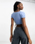 Cotton On key hole knit off shoulder crop top in blue