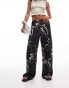 Topshop resort print satin wide leg trouser in mono соединенный, 38 - фото #9