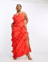 Фото #1 товара Pretty Lavish Curve asymmetric ruffle maxi dress in ruby red