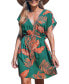 Фото #1 товара Women's Green & Orange Tropical Plunging Mini Cover-Up