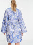 Фото #7 товара Pieces Premium kimono sleeve wrap mini dress in blue jacquard