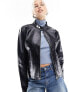 Фото #3 товара COLLUSION Unisex motocross style faux leather biker jacket in black