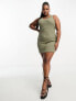 ASOS DESIGN Curve ribbed scoop neck vest mini dress in khaki