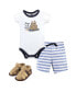 Baby Boys Cotton Bodysuit, Shorts and Shoe 3pc Set, Blue Shark