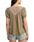 Women's Embroidered Tie-Neck Peasant Top