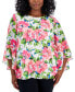 ფოტო #1 პროდუქტის Plus Size Floral Ruffled-Cuff 3/4-Sleeve Top, Created for Macy's