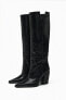 Leather block heel knee-high boots