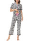 ფოტო #5 პროდუქტის Women's Printed Short Sleeve Notch Collar with Pants 2 Pc. Pajama Set