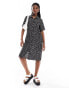 Monki midi shirt dress in mono ditsy print