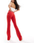 Фото #3 товара Bershka high waisted flared trousers in red