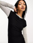 ASOS DESIGN 2 in 1 long sleeve ribbed overlay mini dress in black and grey