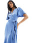 YAS Bridesmaid satin wrap midi dress in blue - MBLUE BLAU, XS - фото #6