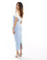 Фото #3 товара Vesper white contrast bardot bow detail midaxi dress in icy blue