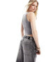 Noisy May cropped lurex tank top in washed grey anthrazit-grau, L - EU 40 - фото #3