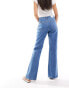 Y.A.S mixed denim spliced straight leg jeans in blue