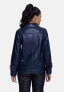 ფოტო #3 პროდუქტის Women's Genuine Leather Belted Biker Jacket,Nappa Navy