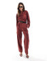 ASOS DESIGN metallic straight leg tailored trouser co-ord in burgundy