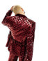 Фото #4 товара ASOS DESIGN skinny suit jacket in sequin diamond velvet in burgundy