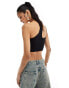 ASOS DESIGN cut out asymmetrical strap cropped top with shotcord strap in black Черный, 34 - фото #3