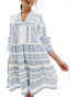 Фото #2 товара Accessorize long sleeve printed beach cover up mini dress in denim blue