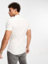 ASOS DESIGN 2 pack skinny shirt with grandad collar in white/taupe