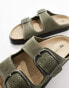 Pull&Bear double strap with buckle detail contrast stitch in khaki