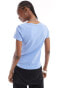 Monki short sleeve fitted top with scoop neck in blue