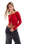 Фото #1 товара Bershka knitted button front bardot top in red