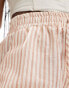 ASOS DESIGN tie waist pull on short with linen in brown & cream stripe