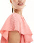 Little Mistress lace detail midaxi flutter sleeve dress in coral