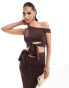 Фото #1 товара ASOS DESIGN off shoulder sculpting jersey midi dress with bow details in chocolate