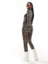 Threadbare Ski base layer top and leggings set in allover leopard print