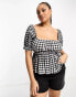 Фото #1 товара ASOS DESIGN Curve puff sleeve textured smock blouse in gingham