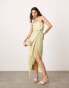 ASOS EDITION embroidered drape bandeau midi dress with fringe in olive