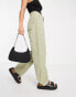 Фото #8 товара ASOS DESIGN Petite slouchy straight leg trousers in khaki