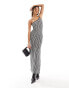 Фото #1 товара Kaiia knitted one shoulder maxi dress in black and white stripe