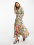 ASOS DESIGN viscose batwing button through midi tea dress in ditsy floral