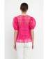 ფოტო #2 პროდუქტის Women's Plaid Sheer Puff Sleeve Top