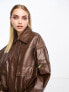 Urban Revivo oversized faux leather bomber jacket in dark brown