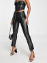 Фото #1 товара Miss Selfridge diamonte trim faux leather skinny trouser in black