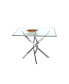 Contemporary Square Clear Dining Tempered Glass Table With Silver Finish Stainless Steel Legs