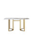 63" Modern Artificial Stone Pandora White Curved Golden Metal Leg Dining Table -6 People