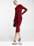 Фото #1 товара ASOS DESIGN Tall long sleeve midi dress with obi belt in red