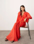 ASOS EDITION raw edge ruffle maxi dress with drawstring waist in red